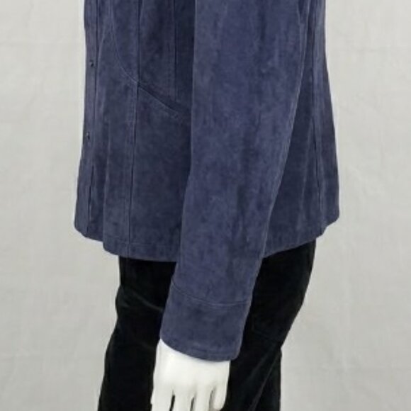 Coldwater Creek Women's Dark Navy Genuine Suede Leather Shirt Jacket XL - Picture 6 of 13